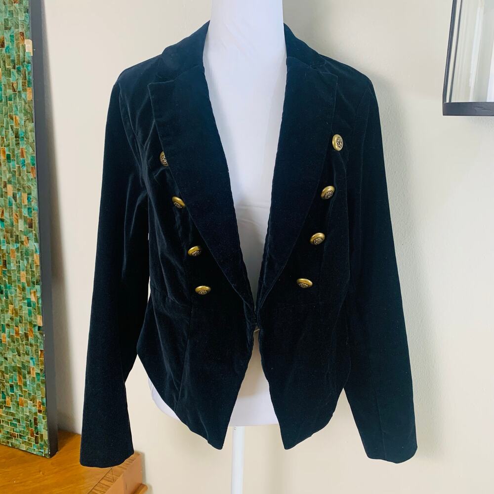 Vintage Black Velvet Double-Breasted Blazer with Gold Buttons